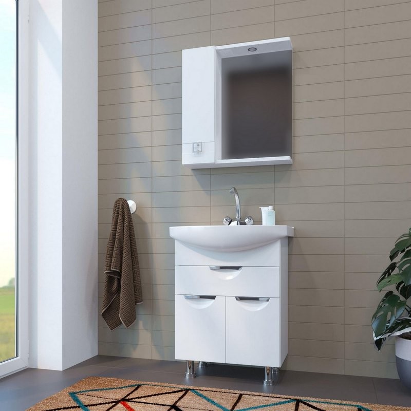 Зеркало Mixline Квадро 65 левое с подсветкой, белое