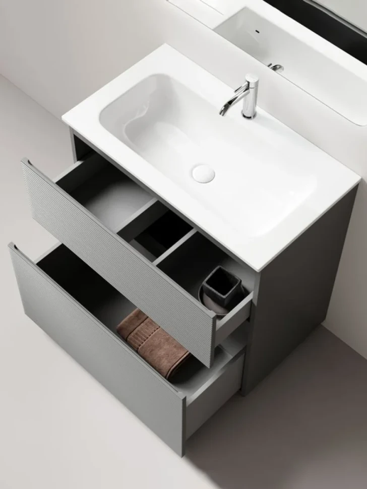 Мебель для ванной комнаты Sancos Folk Floor 80 напольная, ergraut soft, раковина CN7012