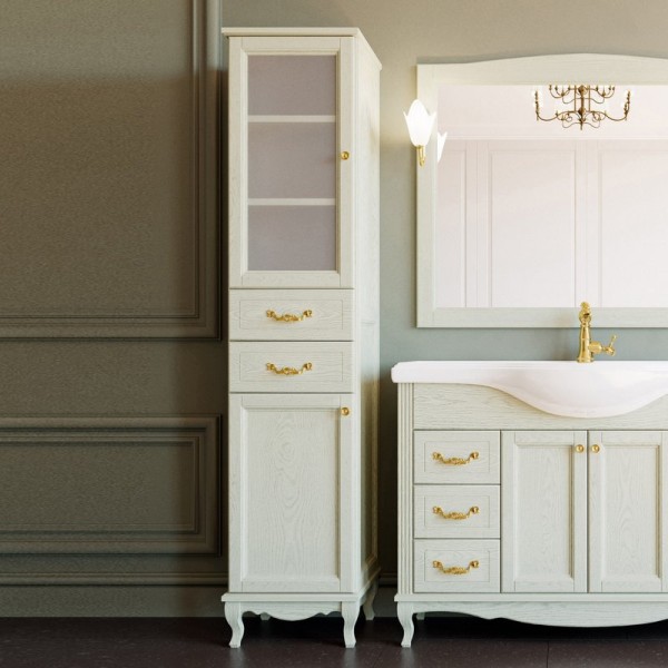 Шкаф пенал для ванной ValenHouse Эллина 40 L слоновая кость, фурнитура золото