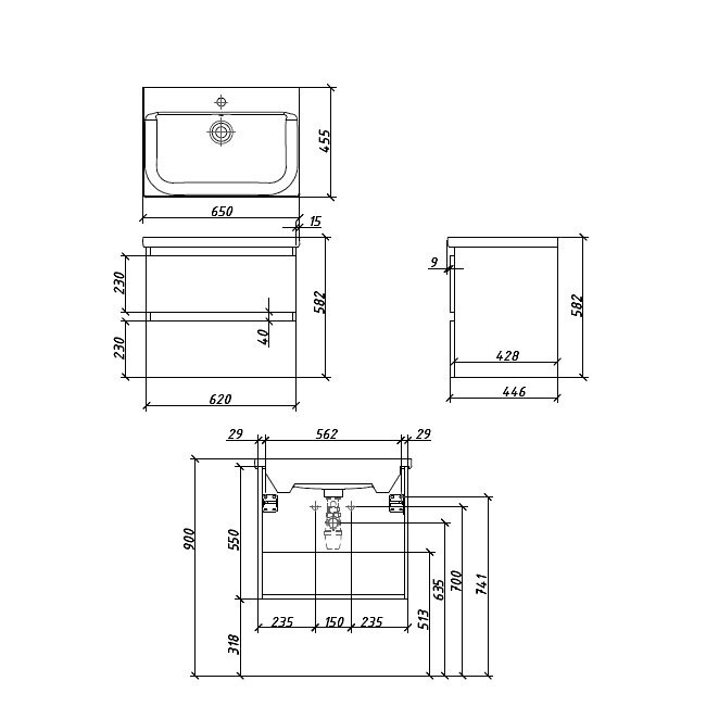 Тумба с раковиной Caprigo Forte 65 подвесная, айрон