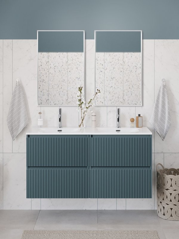 Мебель для ванной комнаты BelBagno Uno 120 подвесная, 4 ящика, матовая голубая, раковина CZR-8073-120-2