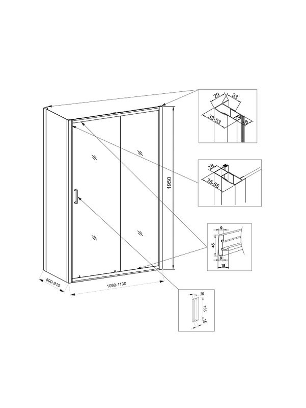 Душевой уголок Veconi Rovigo RV-046 110x90x195, профиль матовый хром, стекло прозрачное