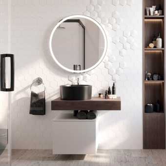 Мебель для ванной STWORKI Ольборг 80 столешница дуб карпентер, без отверстий, с тумбой 50