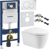 Комплект Унитаз подвесной BelBagno Marino BB105CHR безободковый + Крышка Norma BB865SC с микролифтом + Инсталляция Geberit Duofix UP 320 111.300.00.5 + Кнопка Sigma 01 115.770.11.5 белая + Крепления 111.815.00.1 к стене + Звукоизоляция