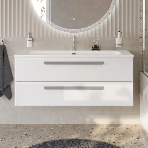 Тумба с раковиной Cezares Eco Cer-N 120 bianco lucido, раковина Eco 120, ручки серые