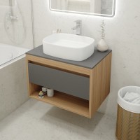 Тумба с раковиной Teymi Ritta 75 дуб эврика, матовый графит, раковина Solli 51