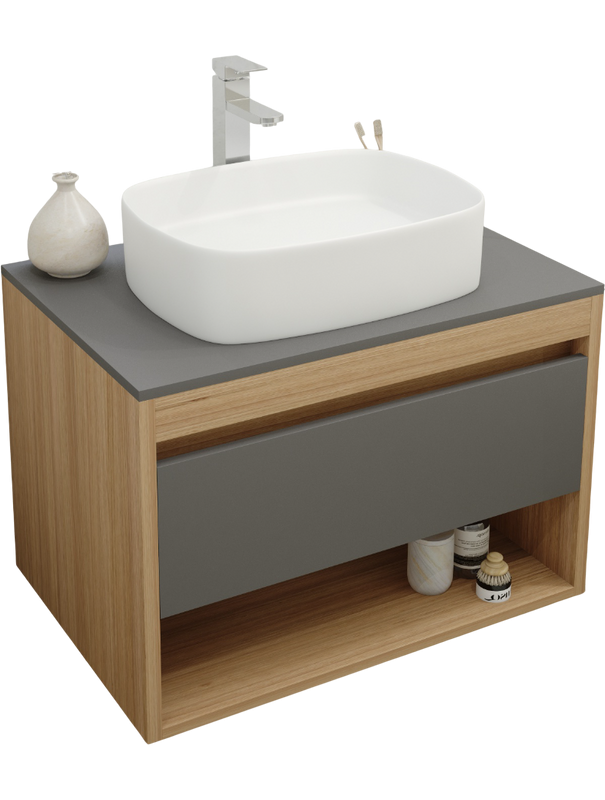 Тумба с раковиной Teymi Ritta 75 дуб эврика, матовый графит, раковина Solli 51