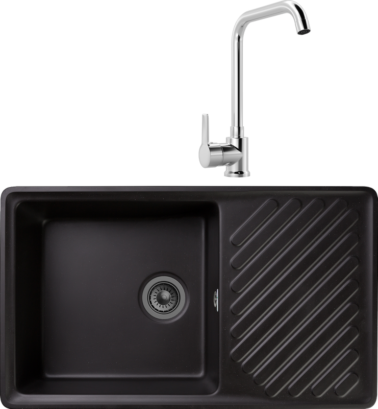 Комплект Мойка GranFest Quarz Z 53 черная + Смеситель MEGA Ege MG-PL10 хром