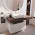 Мебель для ванной STWORKI Ольборг 120 столешница дуб карпентер, без отверстий, с тумбой 80, с раковиной STWORKI Soul 1 белой