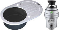 Комплект Мойка Zorg Glass GL-7851-OV-WHITE-GRAFIT графит + Измельчитель Inox D