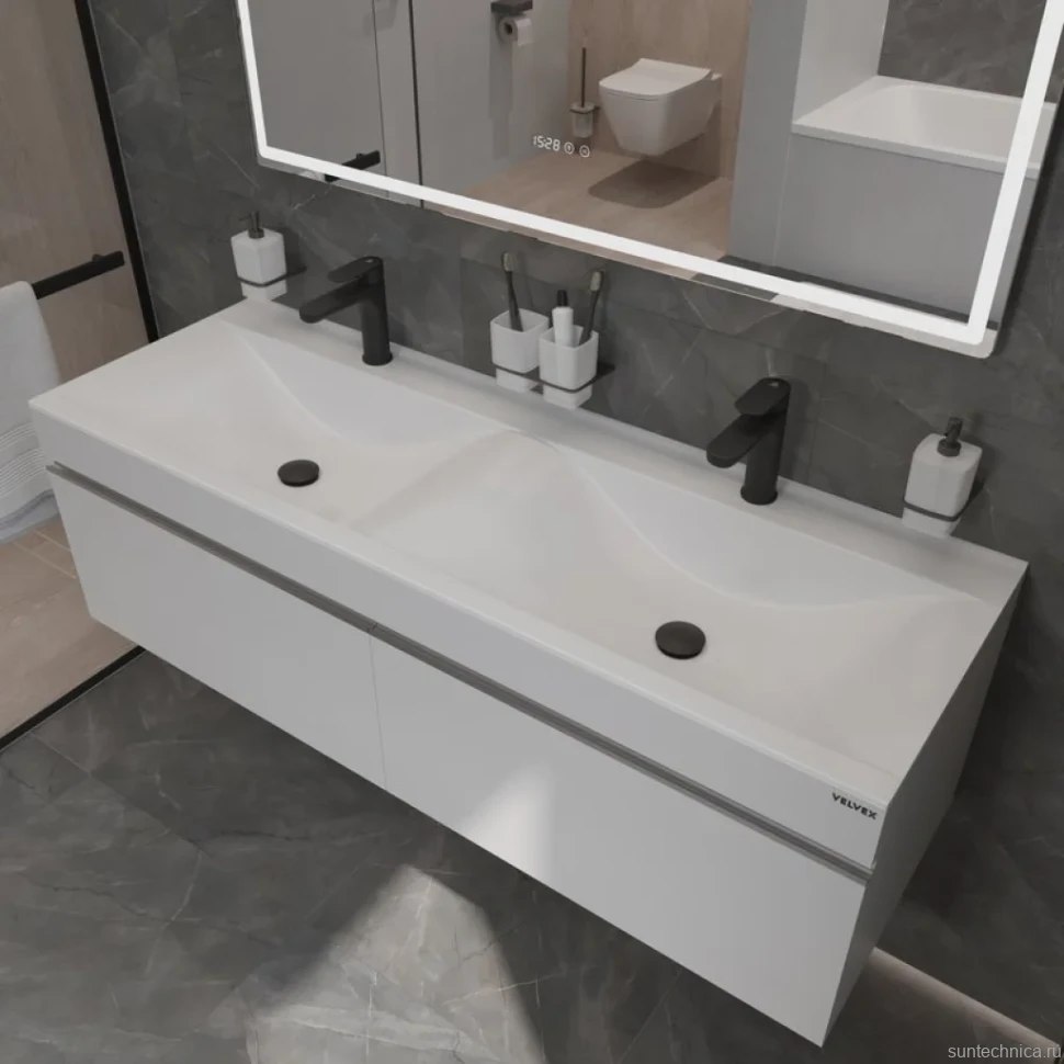 Тумба с раковиной Velvex Pulsus 140 подвесная, белая