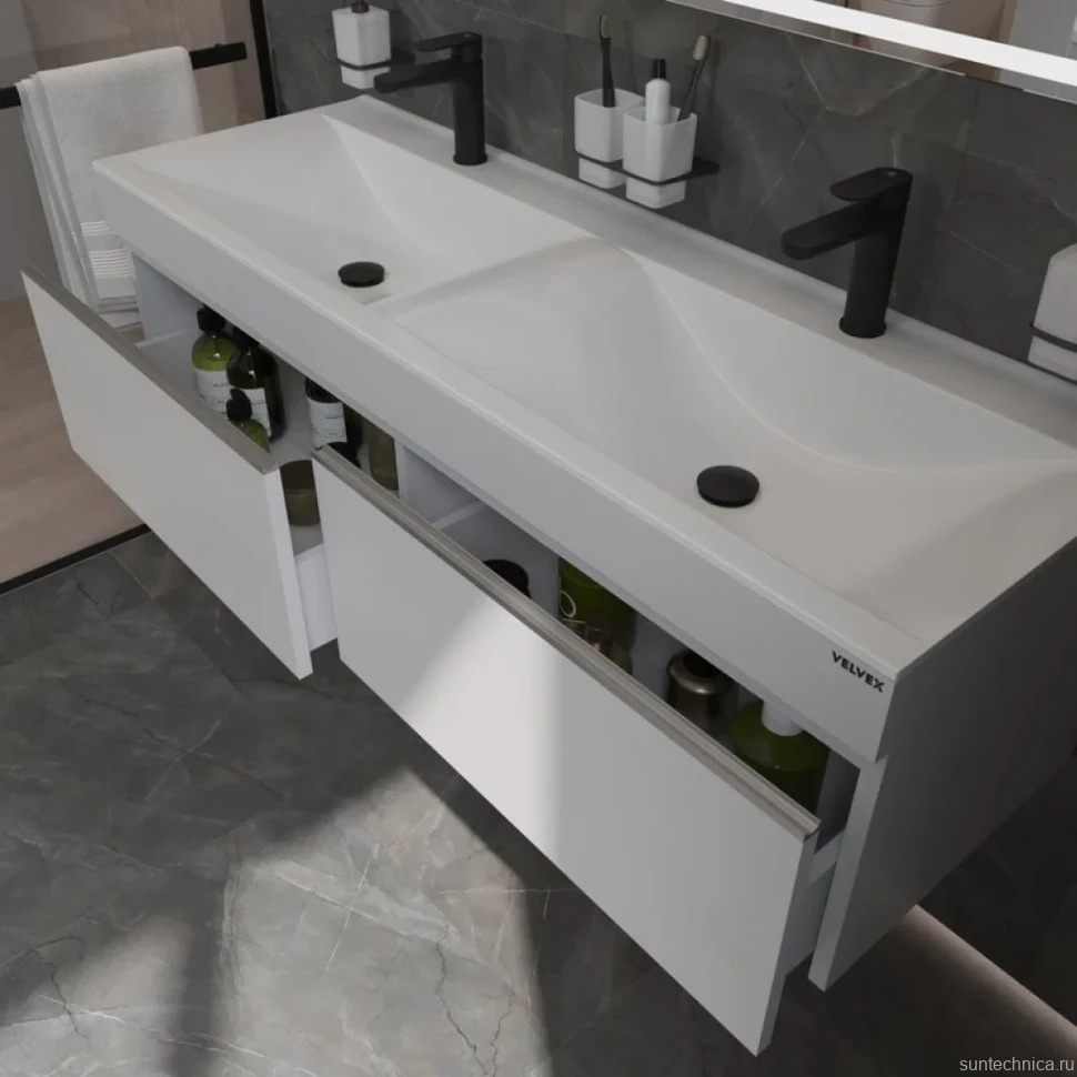 Тумба с раковиной Velvex Pulsus 140 подвесная, белая