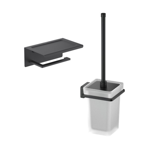 Набор Держатель AQUATEK Либра AQ4309MB с полкой для телефона, матовый черный + Ершик AQ4310MB матовый черный