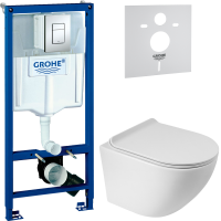 Комплект Унитаз подвесной BelBagno Sfera-r + Крышка Piano BB2111SC с микролифтом + Инсталляция Grohe Rapid SL 38772001 3 в 1 с кнопкой смыва + Звукоизоляция