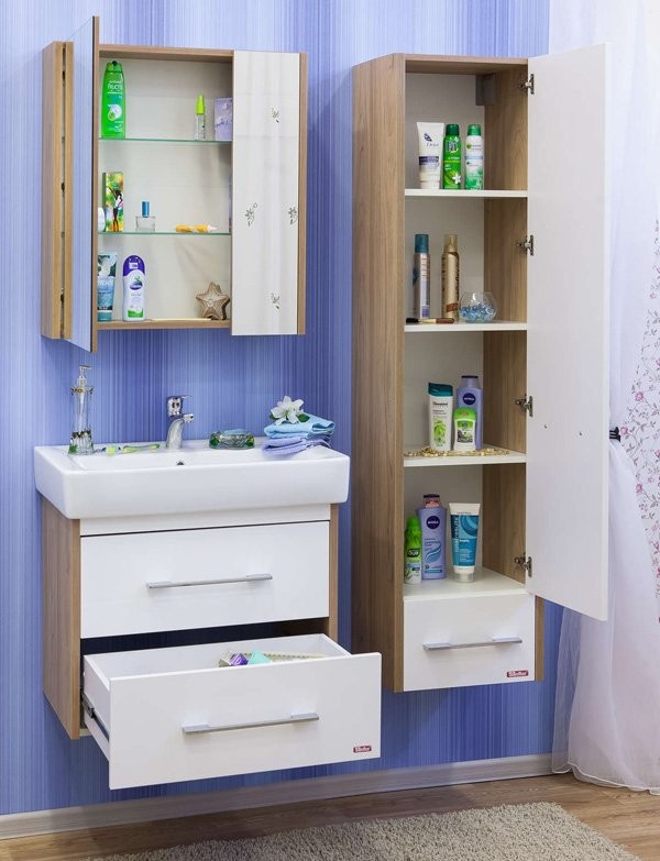 Тумба с раковиной Sanflor Ларго 2 70, подвесная, швейцарский вяз, белая