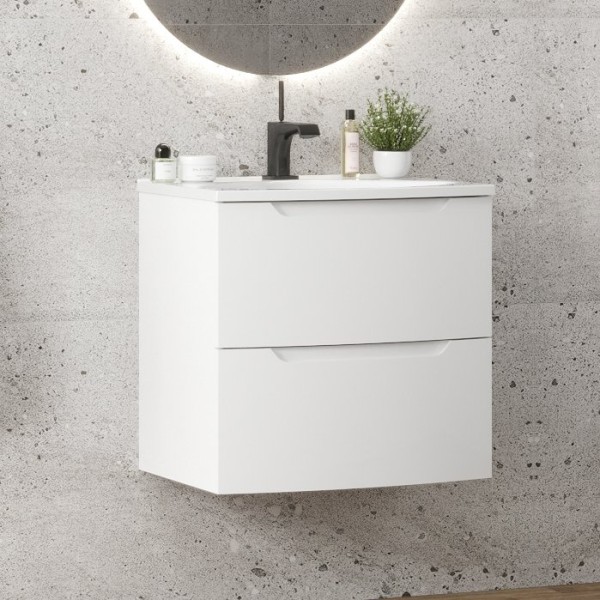 Тумба с раковиной Belux Ганновер 60 подвесная, белая глянцевая, 2 ящика