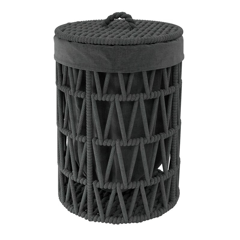 Корзина для белья Wasserkraft Mosel WB-460-L напольная, серая, черная, круглая, текстиль