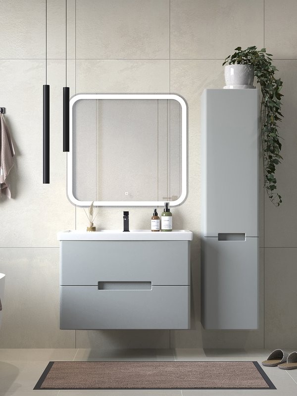 Мебель для ванной комнаты SanStar Ориана 80 подвесная, серая, раковина Kirovit Фостер 80