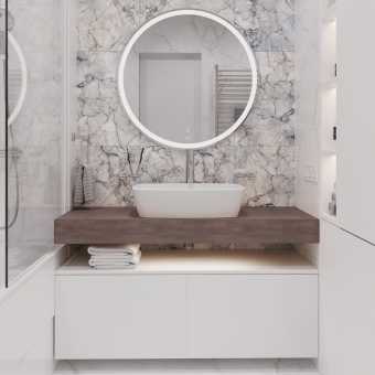 Мебель для ванной STWORKI Ольборг 120 столешница дуб карпентер, без отверстий, 2 тумбы 60, с раковиной Vitra Shift
