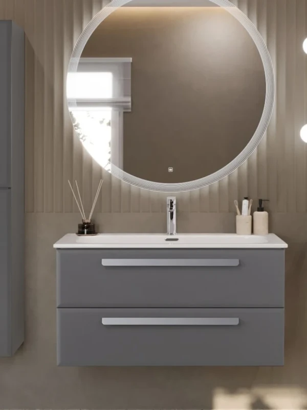 Тумба с раковиной Cezares Eco-Cer-N 100 темно-серая матовая, раковина CZR-8073-100, ручки серые