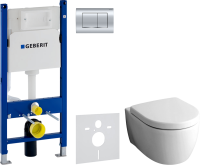 Комплект Унитаз подвесной Geberit iCon + Крышка + Инсталляция Duofix Delta 458.163.21.1 с кнопкой смыва, хром + Звукоизоляция