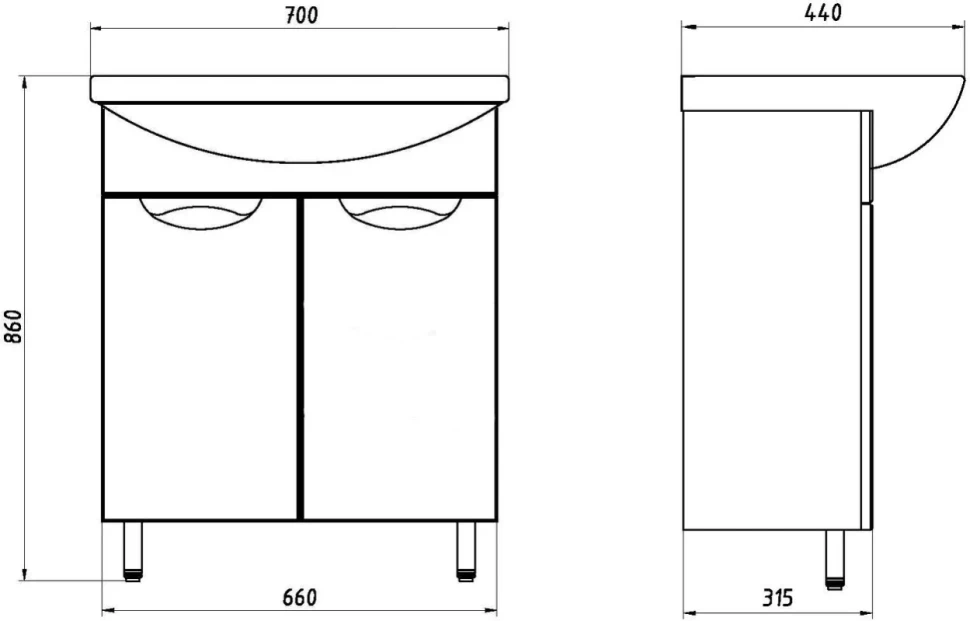 Мебель для ванной комнаты ASB-Mebel Мессина 70 с дверками