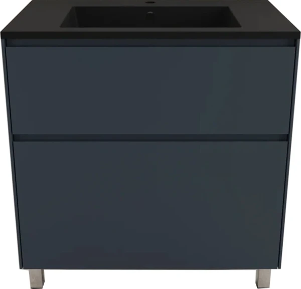 Тумба с раковиной Style Line Лима 80 см напольная LINE 80 2 ящика PLUS Графит ЭМАЛЬ, раковина антрацит