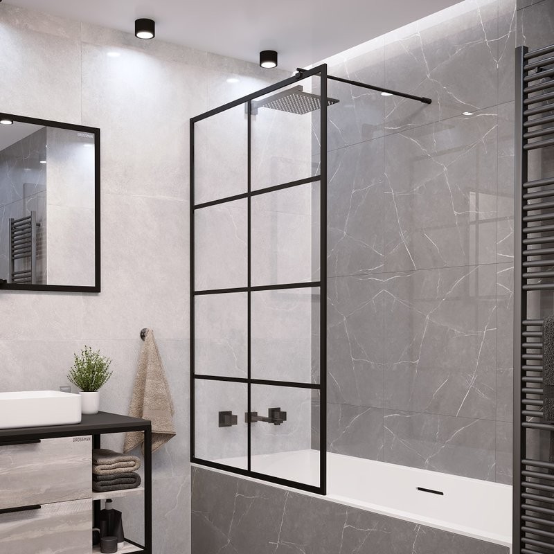 Шторка на ванну Grossman GR-105/90BLACK 90x150, профиль черный