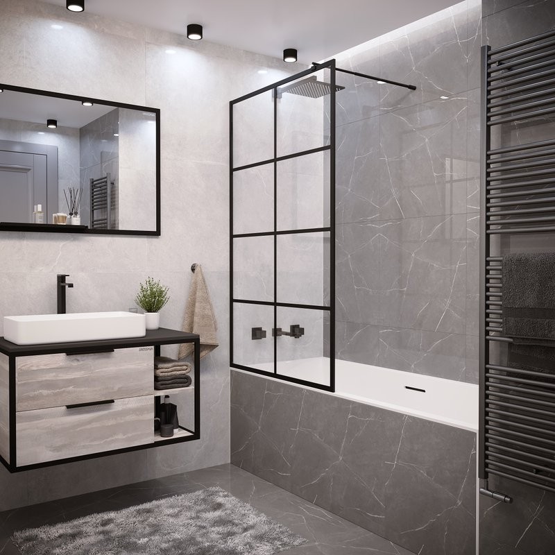 Шторка на ванну Grossman GR-105/90BLACK 90x150, профиль черный