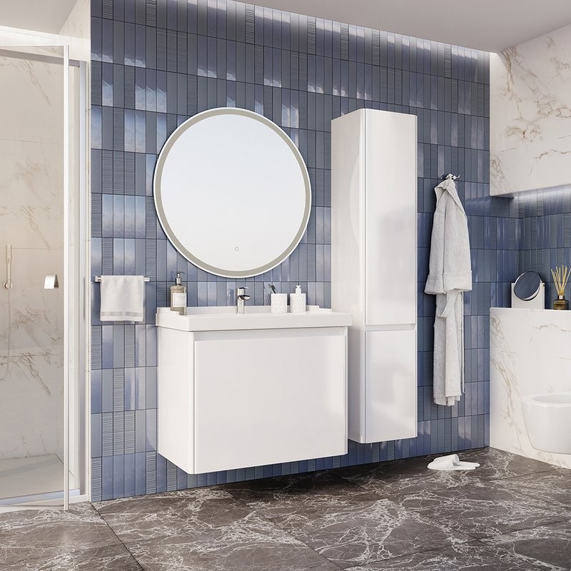 Тумба под раковину без столешницы ASB-Mebel Бьянка 80 шиншилла серая, глянцевая белая