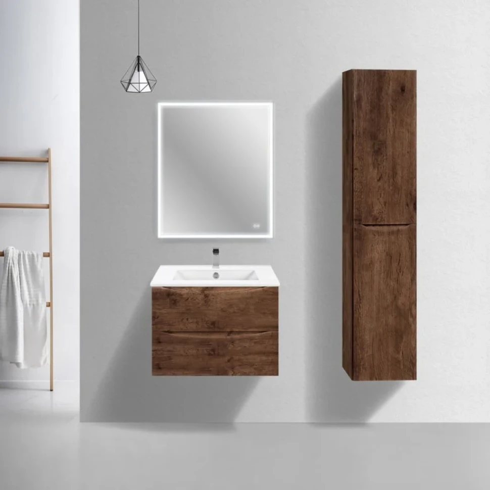 Тумба с раковиной Vincea Mia Slim 70, 2 ящика, темное дерево