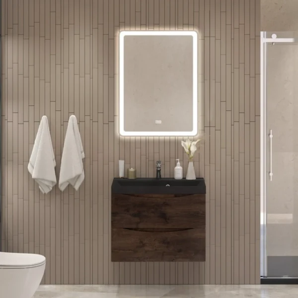 Мебель для ванной комнаты BelBagno Marino 70 подвесная, rovere moro, черная раовина
