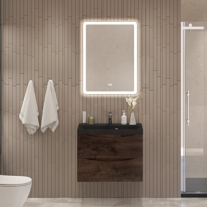 Мебель для ванной комнаты BelBagno Marino 70 подвесная, rovere moro, черная раовина