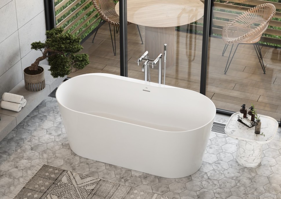 Ванна из искусственного камня Roca Raina 160x80 см, отдельностоящая, белая, овальная, с донным клапаном