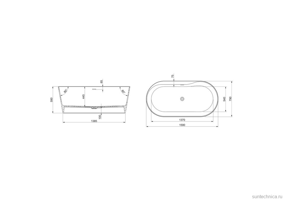 Ванна из искусственного камня Roca Raina 160x80 см, отдельностоящая, белая, овальная, с донным клапаном
