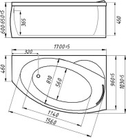 Ванна из искусственного камня Фэма Аделина L 170x105 см, угловая, левая, пристенная, белая, асимметричная, на ножках, с сиденьем