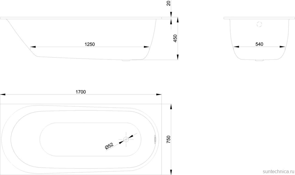 Стальная ванна Bette BetteComodo 1250-440 PLUS 170x75 см, встраиваемая, на ножках, с шумоизоляцией
