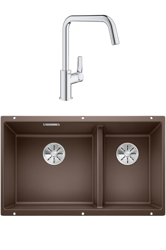 Комплект Мойка Blanco Subline 430/270-U кофе + Смеситель Grohe Eurosmart