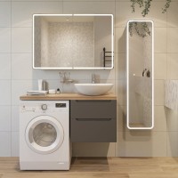 Мебель для ванной комнаты STWORKI Берген 60 серая со светлой столешницей 122, раковина Moduo 55 Leaf, L
