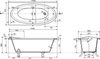Ванна из искусственного камня Эстет Венеция L 170x80 см, левая, пристенная, асимметричная, на ножках