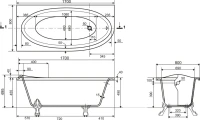 Ванна из искусственного камня Эстет Венеция L 170x80 см, левая, пристенная, асимметричная, на ножках