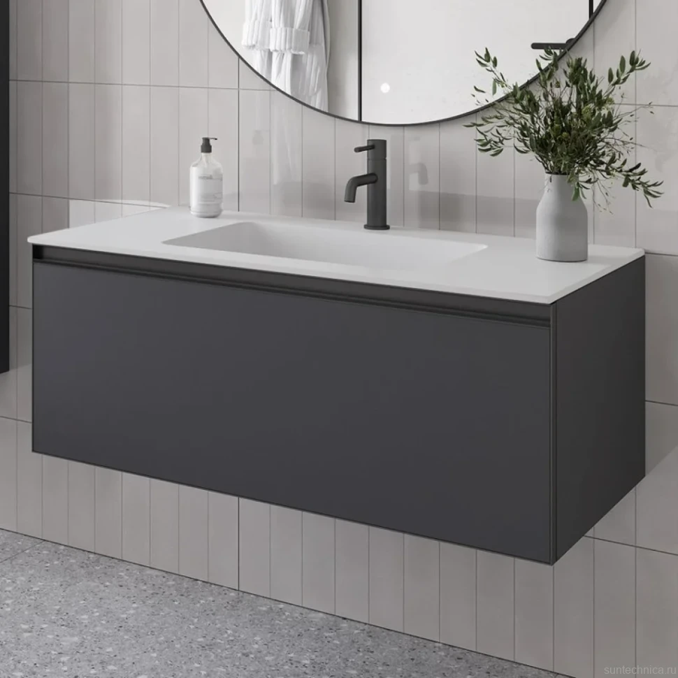 Тумба с раковиной Armadi Art Quatro 1 100 anthracite, с раковиной white