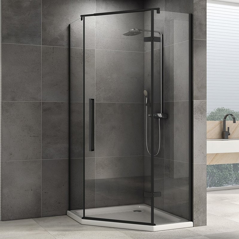 Душевой уголок Abber Ewiges Wasser AG05100B 100x100, профиль черный, стекло прозрачное