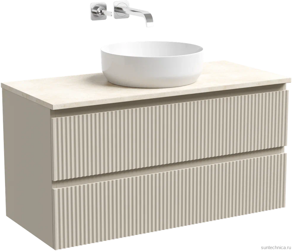 Тумба с раковиной Sancos Snob R 100 см, beige soft, столешница бежевая, раковина CN6022