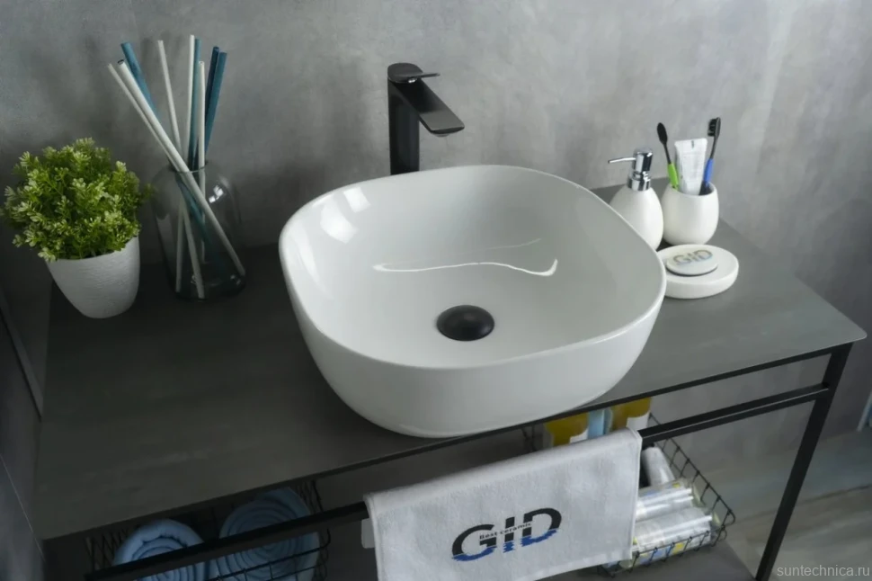 Накладная раковина GID Geometrico D1301 43 глянцевая белая, квадратная, фаянс