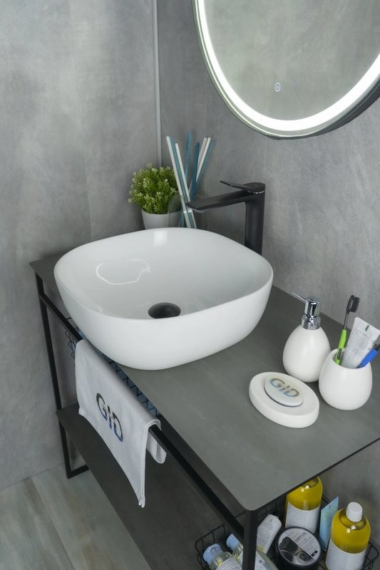 Накладная раковина GID Geometrico D1301 43 глянцевая белая, квадратная, фаянс