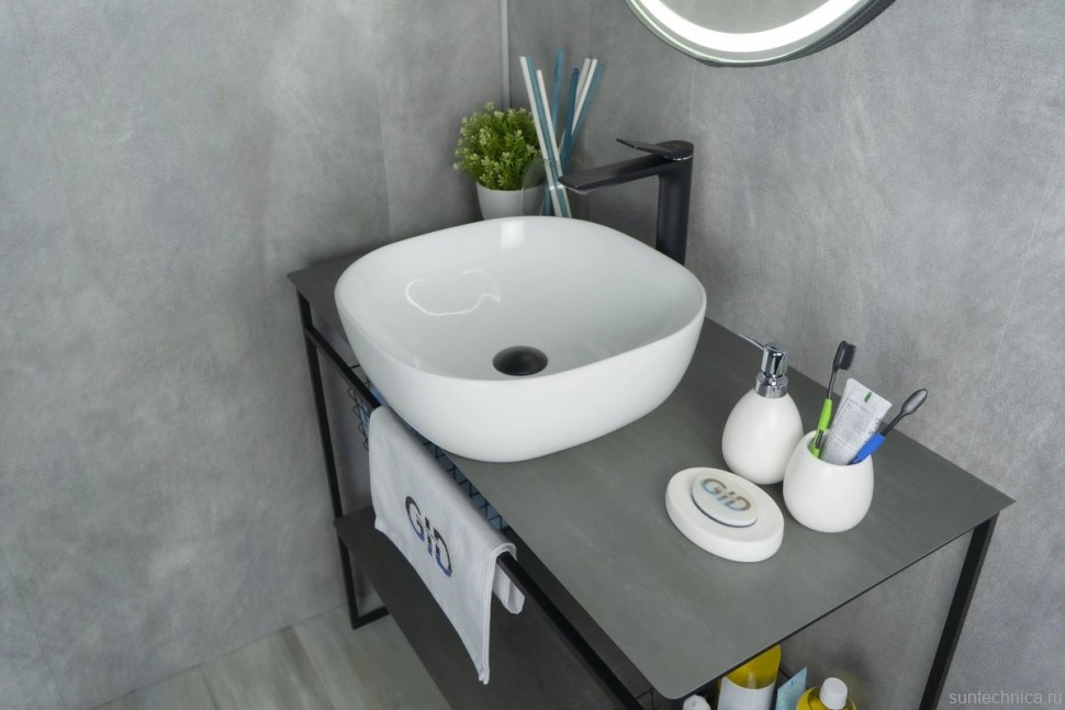 Накладная раковина GID Geometrico D1301 43 глянцевая белая, квадратная, фаянс