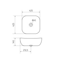 Накладная раковина GID Geometrico D1301 43 глянцевая белая, квадратная, фаянс