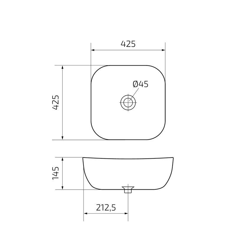 Накладная раковина GID Geometrico D1301 43 глянцевая белая, квадратная, фаянс