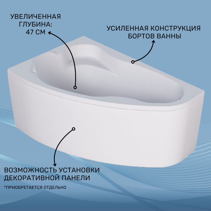 Акриловая ванна Marka One Lil Lil L угловая, левая, пристенная, белая, асимметричная, с каркасом, с сиденьем 140x90